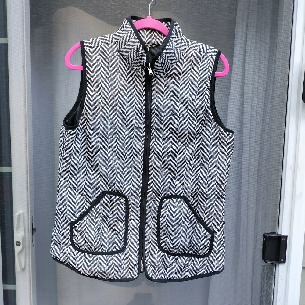 Red Camel Herringbone Zip Vest Black & White Size Large